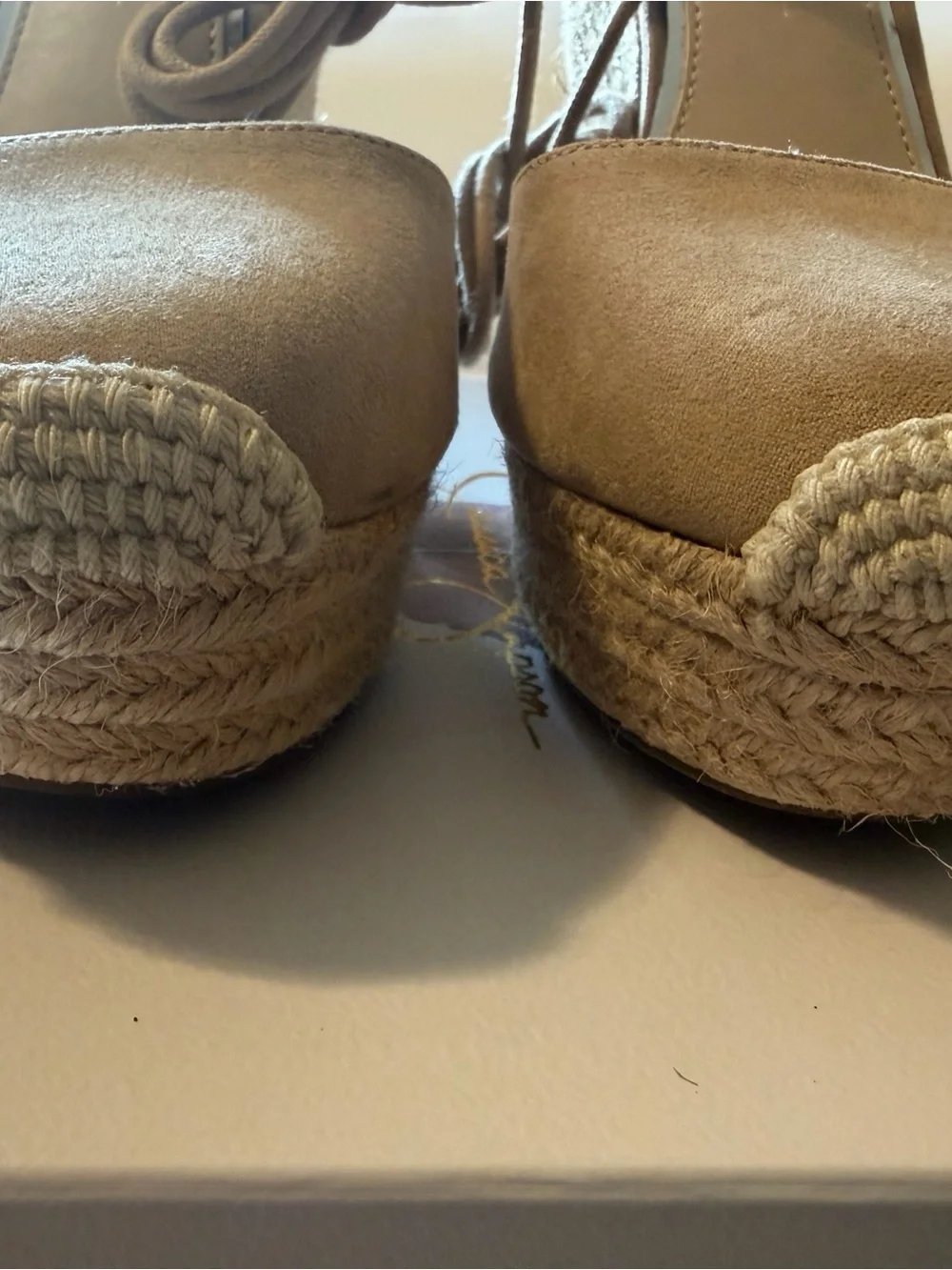 Jessica Simpson Beige Suede Espadrille Slingback Wedges